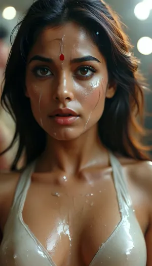 30 year old female indian superhero, her super power is vetting covered in cum, spandex, sexy expression, <lora:MJ52:2>, <lora:BUT_SDXL_SHS:1.6>, <lora:add-detail-xl:1.5>, <lora:CinematicStyle_v1:2>, woman, cum, on, face, <lora:JustCum:.8>