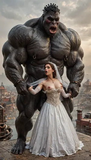 (score_9, score_8_up, score_7_up, UHD 8K, masterpiece, best quality, maximum details, natural light, extreme realism, cinematic still), Beautiful brunette white woman, (cheating bride:1.5), (pale skin:1.5), (decorated luxurious bedroom), wedding veil, frazetta barbarian slave art, stockings, shocked, frightened, interracial, (gigantic African black brute thug, huge trunklike arms, huge head, hyper muscular body, dressed in slave clothes:1.32), porn photoshoot, detailed skin, on the roof, steam locomotive, steampunk, fog, steam, blushing, DETAILED background, hyperrealistic, 8K, BadX, Stable-Yogis-Makeup-Enhancer-XL, spectacular lighting, (((hyper large cock in mouth:1.3))), oral cream pie, (eyes wide open in horror:1.24), (wide mouth spreader:1.5), (pleading expression:1.18), (terrified:1.12), (crying:1.2), (fear and panic:1.18), UHD 8K, (full body photograph:1.1), Very realistic, 8k, ultra detailed, hyper extreme size difference, UHD, super high quality, super high resolution, extremely detailed, perfect face, perfect eyes, ((hogtied, bound for sex, tied up)), cock in mouth, (brutal face fuck), ultra hd, photorealistic, hyper gigantic large black cock in mouth, hair grab, brutal face fuck, one hand around her neck, choking her hard, strangling her, gasping for air, hard nipples, (five Black skin hyper large muscular men), (5 very large and hyper thick black cocks), (monster black cock:1.6), anal spitroast, gagging on cock, random pose, random view angle, (((hyper gigantic large black cock in mouth:1.3))), (pulled nipples:1.2), nipple clamps, spitroast, deepthroat, deep anal penetration, Uber realistic, arched back, detailxl, 35mm photograph, film, professional, 4k, 1girl, 5 boys, hdr, photographic, ultra realistic, ultra high details, back light, anal sex, with large muscular black men, gargantuan black cocks, anal sex expansion, ravenous hyper sex, large hyper muscular black men, Movie, Still, Film, Cinematic, Shot, (huge dick), (creamy deep deepthroat:1.12), (extreme oral sex:1.4), (huge massive white dick:1.4), (cum), (hands holding hair), Lighting, ohwx, <lora:detailed_notrigger:2>, <lora:LCMTurboMix_Euler_A_fix:2>, <lora:JuggerCineXL2:2>, <lora:zavy-brbrn-sdxl:2>, <lora:CinematicStyle_v1:2>