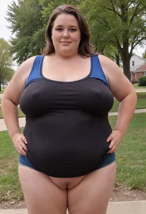 (masterpiece, best quality:1.2), very plus-size 1 girl, (((ssbbw))), ((sagging bosom)), (mature:1.5), 60yo milf, solo, blue jeans, (black tank top, no bra, braless:1.2), pretty eyes, thick brown hair, bright blue eyes, grey in hair, in summer, Chicago landscape, smiling, photorealism, perfect face, portrait, braless, Wearing, clothes, that, make, sense, with, fat bbw, body wrinkles, sagging belly, shapeless, saggy, (old big breasts, hanging deep, heavy boobs, saggy old boobs, teardrop shaped breasts, covered erect nipples), highwaist pants, Braless>, medium breasts, megachubsdxl, morbidly, obese, <lora:bralessSDXL_v1_00022:.5>, <lora:megachubsdxl_13:.3>