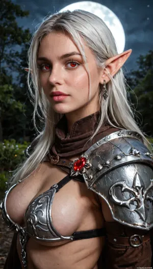 sexy scary evil female drow elf rogue, (drow elf), (grey ashen skin:1.5), exposed, skimpy outfit, drow armor, red eyes, night, moonlight, full moon, fantasy, medieval, shrouded in shadow, white hair, (amateur iPhone 2 photo), The image quality is grainy, with a slight blur softening the details. The lighting is dim, casting shadows that obscure features. The old iPhone struggles to focus, giving the photo an authentic, unpolished feel, (grainy image quality:1.5), foxydi, <lora:foxydi:1>