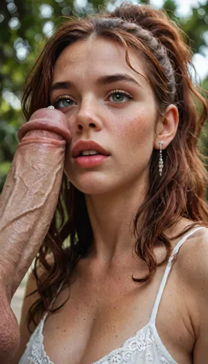 (source_cartoon:.7), score_9, score_8_up, score_7_up, score_6_up, score_5_up, score_4_up or score_9, (detailed face), (detailed eyes), side view, low angle, foreshortening, looking up, /, Woman, freckles on body, fair skin, thick eyebrows, upturned nose, high cheek bones, human ears, green eyes, red freckles, full lips, dark lips, (long hair, red hair, high ponytail, wavy hair), hourglass figure, (Large breasts:.5), wide hips, lithe body

/, Male orc, (green skin), (hyper penis:1.3), erect penis, veiny penis, (large testicles), pubic hair

/, white cleric robe, cleavage, penis on face, licking shaft, kneeling, holding balls, hand on penis, excessive drool, precum string, shocked, tongue out, arms down, blushing, interracial, (precum:1.2), (saliva on penis), (lipstick mark:.5), partially retracted foreskin, forest background, <lora:LCMTurboMix_Euler_A_fix:.8>