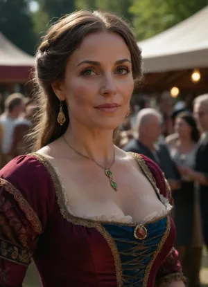 ultrarealistic, 8K HD, detailed woman 50-years old, renaissance fair, body view