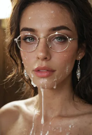 High quality hardcore bukkake porn video, birds view, a lot of man standing in a circle looking down at viewer jerking their cocks, all are ejaculating big semen loads on a beautiful business woman, lot of semen dripping from her classes, face full of cum, cum in face, woman drenched in cum, Ultra high-resolution close-up portrait of a beautiful woman with long, shiny dark hair, wearing stylish eyeglasses. The face is extremely detailed with flawless, smooth skin, expressive features, and natural, soft makeup. Realistic facial expression, precise eyes and lips. Artistic lighting with sunlight rays or soft bright lamps create stunning highlights on the hair and gentle illumination on the face, adding depth and premium quality. Dramatic, modern composition, sharp focus, cinematic realism."