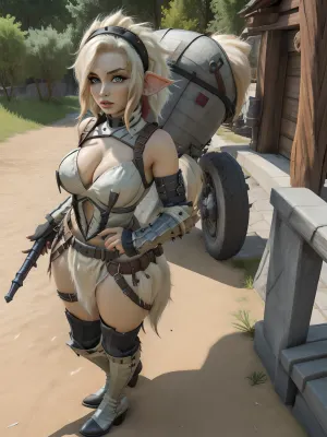 A Gobboslut, uma menina mini-goblin com um conjunto de armadura barioth_armor01, estava explorando a paisagem pitoresca de Mondstadt quando ela notou um bar ao ar livre que tinha um conjunto de armadura barioth_armor01