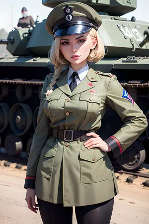 Um Panzer húngaro 38t, conduzido por uma mulher em seu uniforme, foi visto digitando em seu laptop e tomando notas com uma caneta. Seu rosto era sério enquanto ela se concentrava em seu trabalho, demonstrando o profissionalismo da mulher e dedicação ao seu trabalho