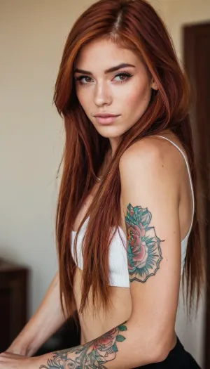 Il capolavoro AI generato con le parole chiave "AI, generare" è una splendida immagine di una bella faccia con ampie sopracciglia, seni naturali, e capelli retti. Il corpo perfetto ha 18 anni e ha un seno medio. Lei indossa scarpe da ginnastica e guarda