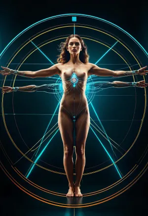 Bir Vitruvian kadının AI tarafından üretilen porno resmi yüksek kaliteliydi