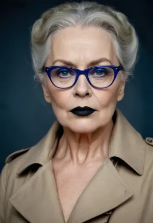 The elderly Nordic woman, aged 55, exudes an authoritative Victorian aura as she stands in front of a mirror and takes a photo of herself naked. She stares at the image intently, her eyes scanning every inch of her body. Suddenly