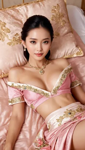 Angelababy, el impresionante emperador femenino de la antigua China, se ve durmiendo en una cama con la foto HDR de ella en ultra-detalle. Su cuerpo perfectamente moldeado es resaltado por la cintura estrecha y curvas perfectas. La mujer de 18 años tiene una