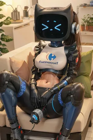 ケフスロボットはソファーに座って、脚が広く広がり、オイルで輝く完璧なボディです。 その高解像度の画像は、完璧な女性の体、細いウエストと広いヒップを表示しました。 ロボットのシンプルな白い背景が、
