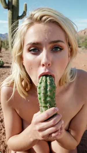 La femme, une blonde de 29 ans, était dans un état de panique alors qu'elle a attrapé le cactus profondément dans sa bouche et mascara a couru sur ses joues. Elle venait de recevoir une photo d'elle-même avec un magnifique fond blond et