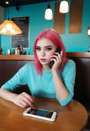 Una joven de 18 años se sienta en un café, mirando aburrida y sosteniendo su teléfono. Recibe una foto de un número desconocido con su maquillaje arruinado y la cara cubierta de sudor. El dueño del café tomó la foto sin permiso y usó