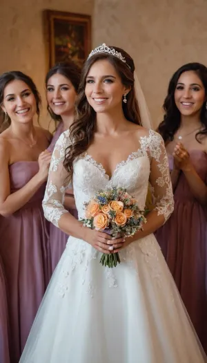 La mariée et le marié, vêtus de blanc, ont posé pour des photos avec leur fête de mariage. Le photographe a capturé chaque moment de l'occasion heureuse