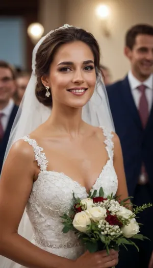 Une femme se tenait devant un miroir, admirant sa réflexion, comme elle se préparait pour son mariage. Elle ne pouvait s'empêcher de se sentir nerveuse, mais savait que tout irait bien parce que tout faisait partie du plan