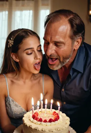 पिता ने अपनी बेटी की 20 वीं जन्मदिन की पार्टी में एक केक लाया, जिसके कारण उसे गिगल और ब्लश हो गया क्योंकि उन्होंने अपने गाल को बंद कर दिया