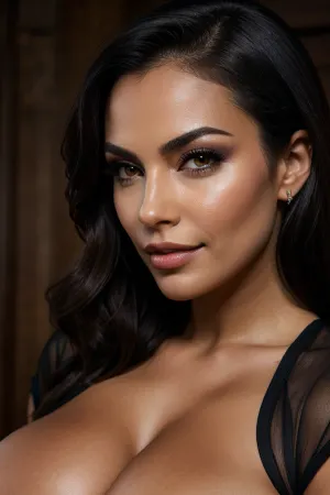 The Latina fitness model, with her big round tits and perfect symmetry, was captured in a cinematic lighting setting. Her huge fucking tits were perfectly symmetrical and had perfect illumination. She was moaning in pleasure as she squeezed her big