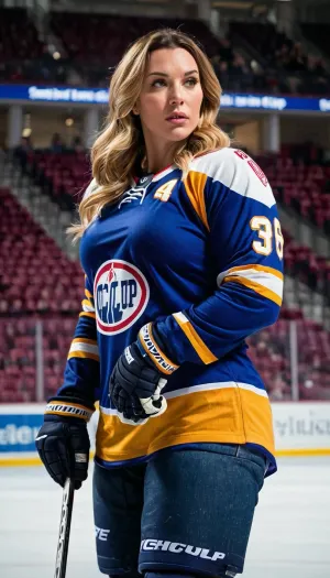 A woman with big natural tits, big ass, wide hips and thick legs was playing icehockey in her tight jersey. Her six pack that was visible through the thin fabric of her shirt was bouncing up and down as she moved around on the