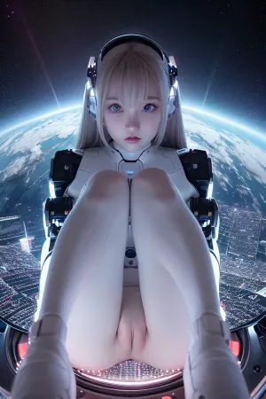 Uzay gemisindeki ultra-detailed robot kızı, yuvarlak yüzü, ince vücut ve tam göğüsler onun slender çerçevesine mükemmel bir şekilde orantılıydı. Onun ultra çizilmiş saç ve deri dokusu onun bakışını yaptı