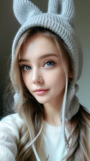 部屋では、ネイブ顔と濃厚な黒のまつげがソファに座っている少女。 18歳の少女を身に着け、偽りの青い目、強い照明、そして部屋の美しい顔を着ていました。 彼女の髪