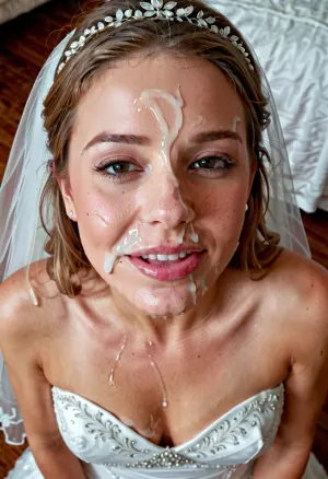 La donna nella foto indossava un abito da sposa con sperma sulla fronte, e si pose per la fotocamera con uomini diversi, tutti presi durante i loro incontri sessuali