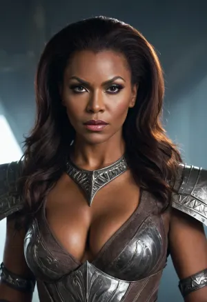 Klingonの女性、彼女の大きなブームが跳ね上がり、彼女の兵器は、彼女が敵に向かって歩いているように背が高く、誇りに思っています