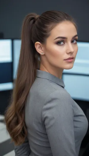 The woman in the picture was stunning, with a slim waist and long legs, smoky eyes, and a hint of mischief in them. Her makeup was expertly done, highlighting her features without being too heavy or distracting from her natural