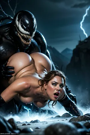 The AI generated a pornographic story about a Venom, an intense and sharp focus on the woman's body, with detailed and intricate details. The lighting background was simple fat woman in dress is lying on her stomach, generating text with absurdres