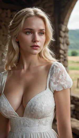 Une femme avec la peau blanche, cheveux blonds, portant une robe blanche et debout devant eux a été la surprise des villageois