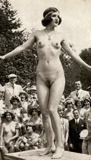 In the early 1920s, a woman named Emily took part in a nude beauty pageant. She was the reigning champion and her stunning figure captivated the audience. The judges were impressed by her voluptuous curves and flawless skin