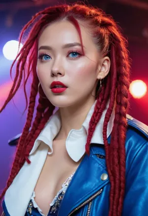 La joven cantante coreana pop interpretó su canción "AI" con una voz poderosa y una presencia escénica cautivadora. Llevaba una blusa púrpura brillante con una chaqueta de cuero rojo y altos jeans flacos, de pie en el escenario mientras cantaba su golpe