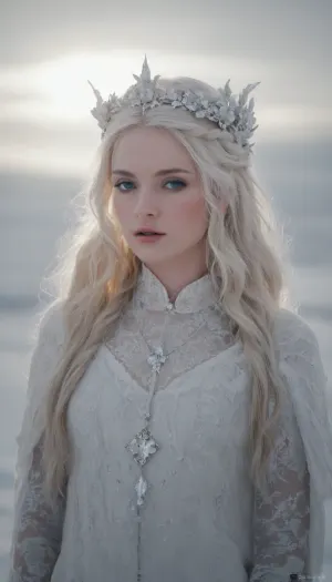 Skadi, the goddess of winter, with her icy crown and captivating gaze, is a sight to behold. Her ethereal beauty radiates from the canvas, capturing viewers' attention