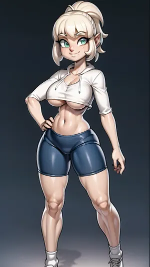 女子的脸被画成宽阔的微笑,她的眼睛被完美地勾画成长鞭. 她的头发是水的完美荫影, 她的爆炸完美地陷害了她的脸。 她穿白色衬衫 拥抱每一个细节