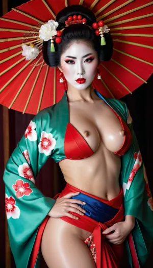 AI는 국가 기가샤 메이크업을 가진 기가샤 소녀의 상세한 고품질 그림을, 가득 차있는 성장에서, breasts, ass, 밝은 눈 및 입술 생성했습니다