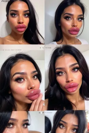 La mujer experimentó tecnología avanzada y herramientas para lograr su aspecto deseado, incluyendo fotos de alta calidad, textura detallada de la piel, reflejos realistas de la luz y la piel impecable. Sus labios estaban muy detallados con rellenos ultra-realistas que los hacían aparecer ciruelas