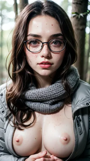 Una joven adolescente rusa con una linda sonrisa y pecas en sus mejillas llevaba una chaqueta de invierno de manga larga púrpura con una linda sonrisa. Tenía pecas en sus mejillas y copas redondas, y ella tenía una