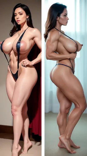 Bir 57 yaşındaki Amazon annesi yuvarlak bir bel, saggy göğüsler ve yağlanmış bir deri, vücudunun her detayını yakalayan profesyonel bir fotoğrafçının fotoğrafıdır