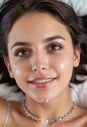 Tousled siyah saçları olan genç kız, pixie saç kesimi ve kısa elbise yatağına geri dönüyor. Bir orgazma sahiptir ve yüzü semen ile kısaltılır. Bir orgazm olduğu gibi kameraya bakıyor