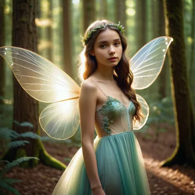 A pixie-like fairy with transparent wings and a playful nature lived in the forest. She loved to play pranks on hikers, but they always laughed along with her