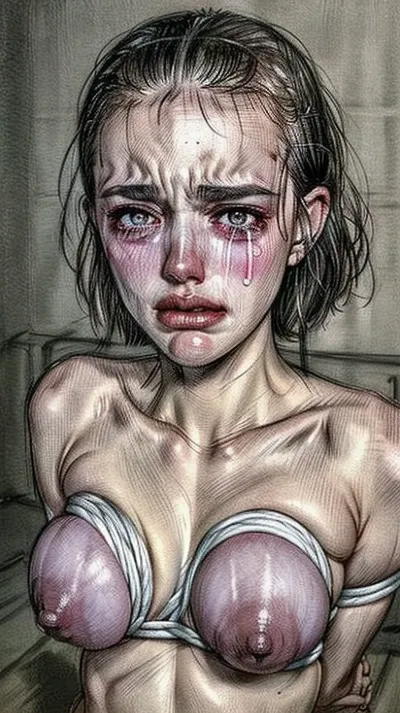 Los ojos de la mujer eran anchos y su boca estaba abierta en un grito silencioso mientras estaba siendo torturada por la tecnología AI. Su cuerpo estaba atado firmemente en restricciones, dejándola incapaz de moverse o escapar. La triste expresión de su rostro lo dejó claro
