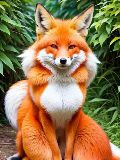 Das junge erwachsene Mädchen mit Fuchsbeinen und einem Fuchsschwanz posierte für ihren Fotografen und zeigte die strukturierte Haut eines anthro Fuchses