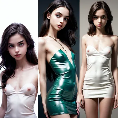 Una foto mozzafiato di un modello in tacchi alti, calze, e un vestito rivelante con capelli lunghi neri e trucco naturale