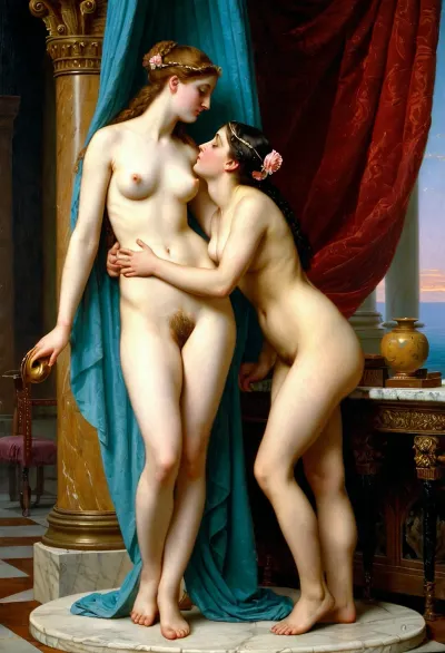Jean-Leon Gerome의 "Pygmalion and Galatea"는 Galatea가 삶에 왔습니다. 이 그림에서 Gérôme는 Pygm의 고전적인 신화 결합
