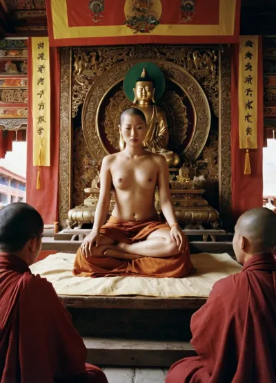 Un groupe de moines au Tibet accomplissent un rituel pour adorer la déesse Lama, et pendant ce rituel, ils prennent tour à tour avec elle pour la pénétrer avec leurs pénis. La caméra capture la scène alors qu'ils prennent leur tour avec elle, chacun prenant