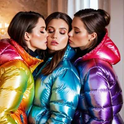 A picture of ten busty lesbian girls wearing multicolor Shiny Puffy Downjackets kissing themselves was too good to be true