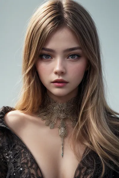 Thylane Léna Rose Blondeau是一个19岁的模特儿,她闭着眼睛站着,是艺术家Ubanis创作的一部8k超详细杰作的主题. 画的特点是复杂的细节,如毛发