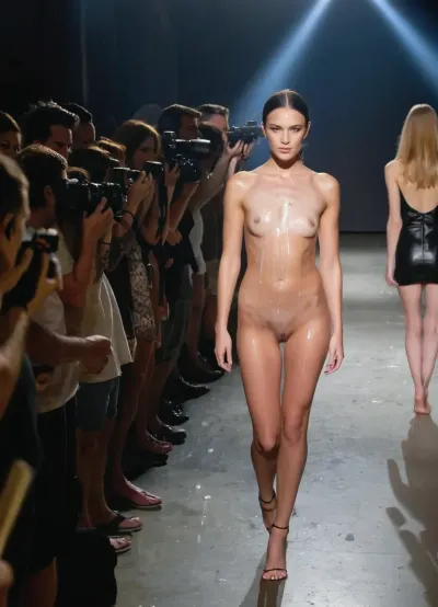La sfilata di moda era uno spettacolo di bellezza e creatività, con i modelli che camminano sulla passerella e i loro corpi nudi brillano di sudore e sperma. Gli spettatori erano in soggezione mentre scattavano foto e applaudivano le performance dei modelli. Era una notte
