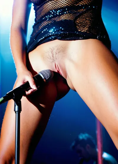 Una giovane ragazza pop-star si esibisce in un concerto, penetrando la sua vagina con un microfono