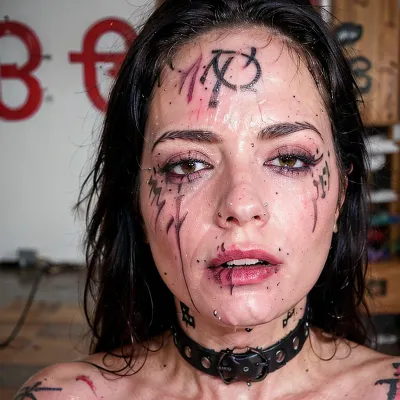 The Adorable Indian Girl Next Door was sitting on her bed, looking at the photo realistic AI generated porn picture of herself. She had a collar neck, metal ring collar around her neck, and leash attached to it. Her face was full of