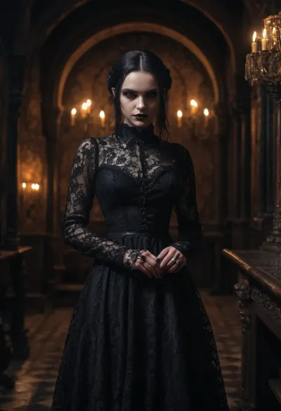 La ragazza goth con il suo sguardo sinistro smirk e psicotico stava tenendo un coltello grande in mano, pronto a colpire in qualsiasi momento