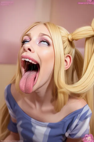 best quality, golden-blonde pigtails, (high cheek bones), green eyes, (huge long wide smooth tongue:1.4), (extremely big wide mouth:1.3), ((extremely realistic mouth, throat, uvula)), ((salivating)), (KristinaKatulka1.5), 18 year old Russian girl, very skinny, very happy, ahegao, (adorable and happy:1.2), rolling_eyes, light the inside of her mouth, rolling_eyes-000014, .5>, hairholdingblowjob, PaizuriLick, 0pen, <lora:ahegao:1.3>, <lora:hairholdingblowjob:.6>, <lora:PaizuriLickingV2-000090:.5>, <lora:0pen3:1>